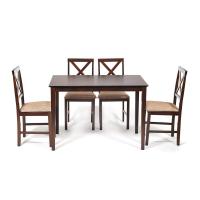 Обеденный комплект эконом Hudson Dining Set (стол + 4 стула) (cappuccino (темный орех), ткань кор.-золотая)