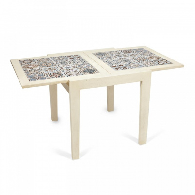 CT 3030 Kasablanca стол раскладной с плиткой дерево гевея/плитка, 73,5*73,5*75+73,5см , античный белый, рисунок - марокко. Фото №2