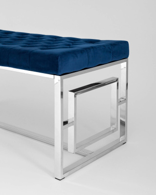 Банкетка-скамейка БРУКЛИН велюр синий сталь серебро. Фото №5